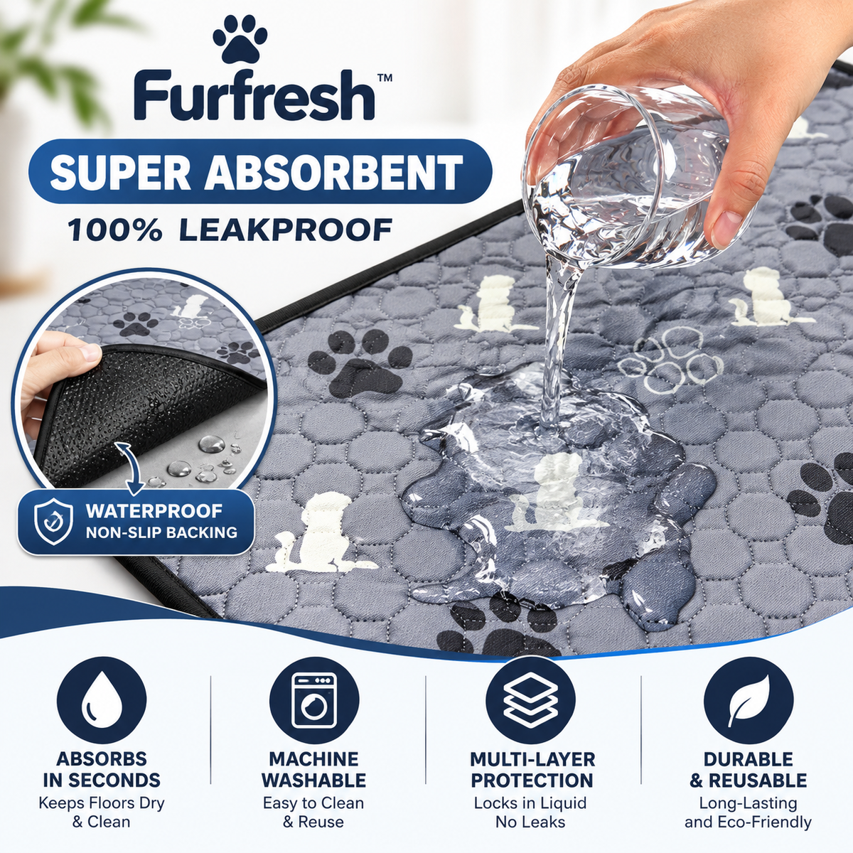 FurFresh™ Premium Washable Pet Pee Pads | 2 Pack