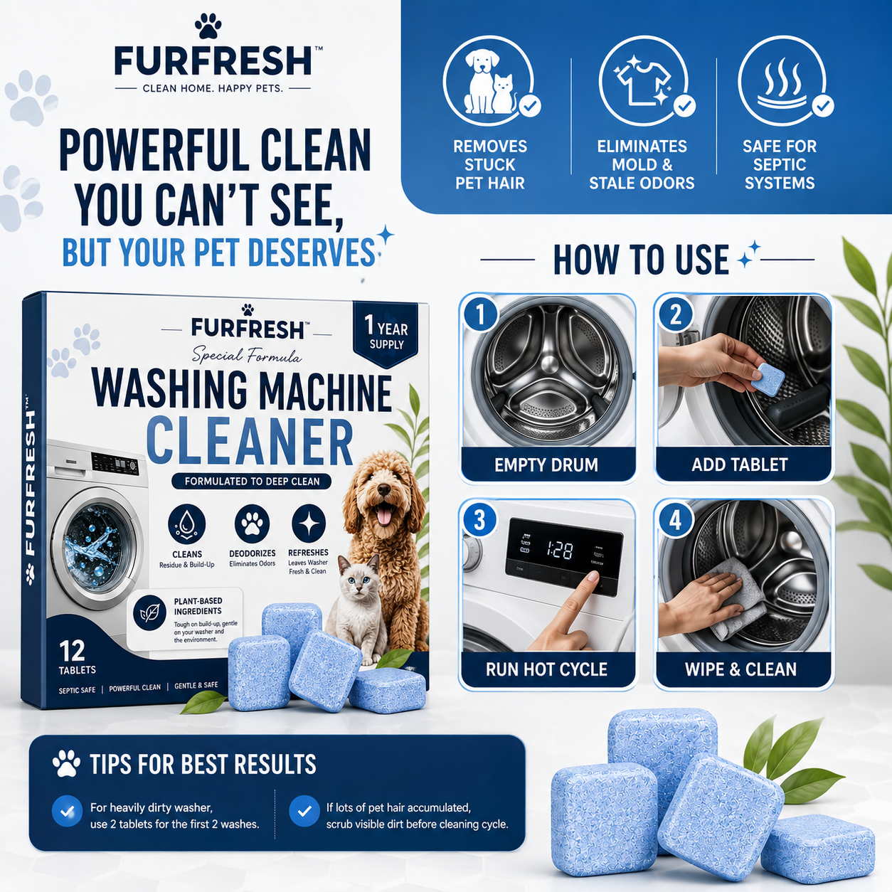 FurFresh™ Pet Washer Cleaner Tablets