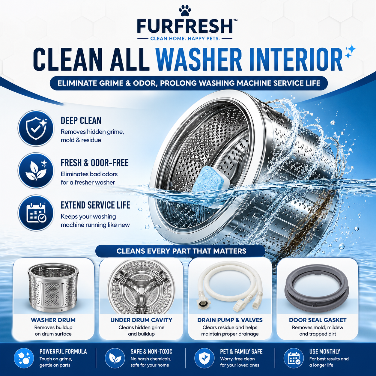 FurFresh™ Pet Washer Cleaner Tablets