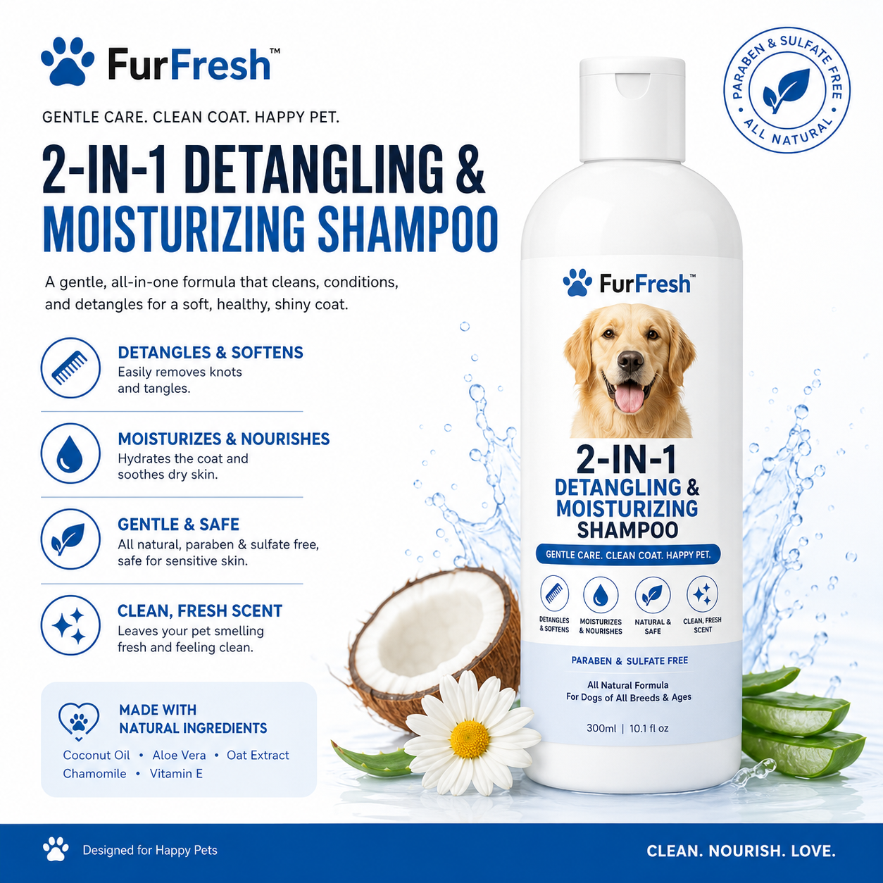 LUMi™ All Natural 2-in-1 Pet Moisturizing and Detangling Shampoo